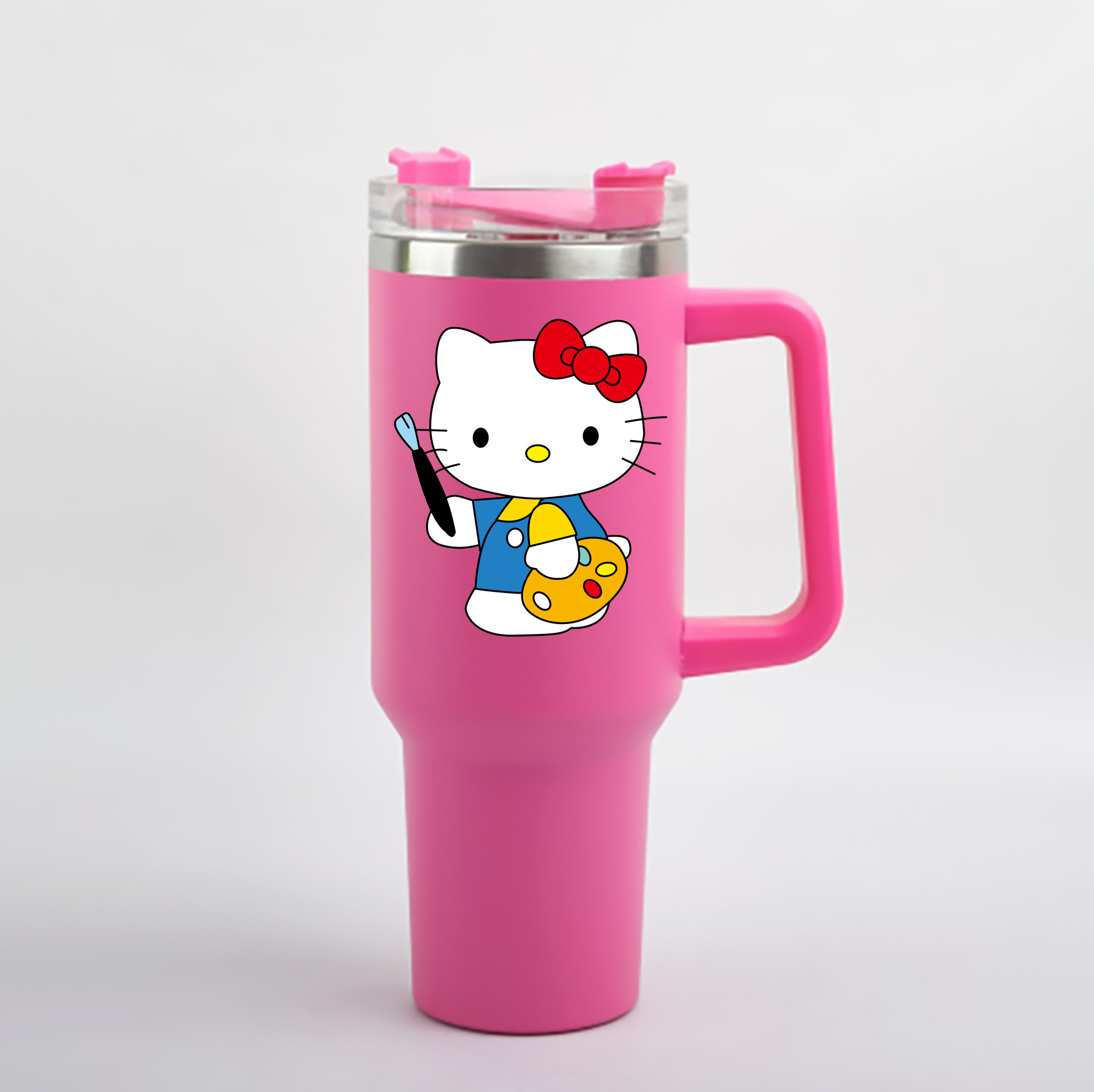 （画像用） Hello Kitty ハローキティ 1200mL車用タンブラー - クリスタルステッカー（プラスチックストロー付き）